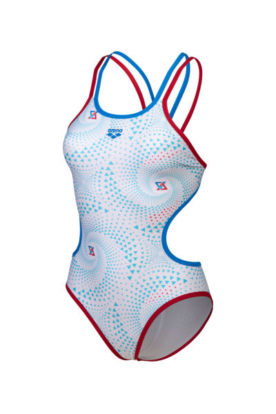 Imagen de ARENA WOMEN'S ARENA ONE FIREFLOW SWIMSUIT BOUBLE CROSS BACK - RED-BLUE RIVER-WHITE MULTI + 008597-485