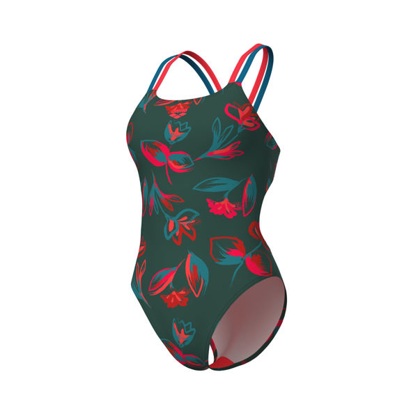 Imagen de 007981-696 WOMEN'S ARENA FLORAL SWIMSUIT LACE PLUS BACK - DARK SAGE MULTI-BRIGHT CORAL-BLUE COSMO